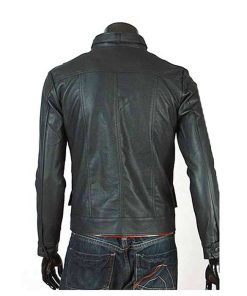 Alternative view of Men Slim Fit Multi Pockets Black Leather Jacket