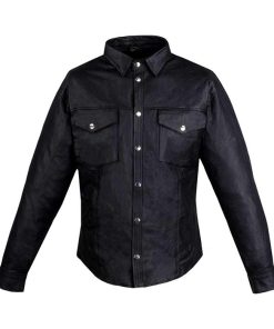 New Men's Black Leather Buttoned Shirt Sale
