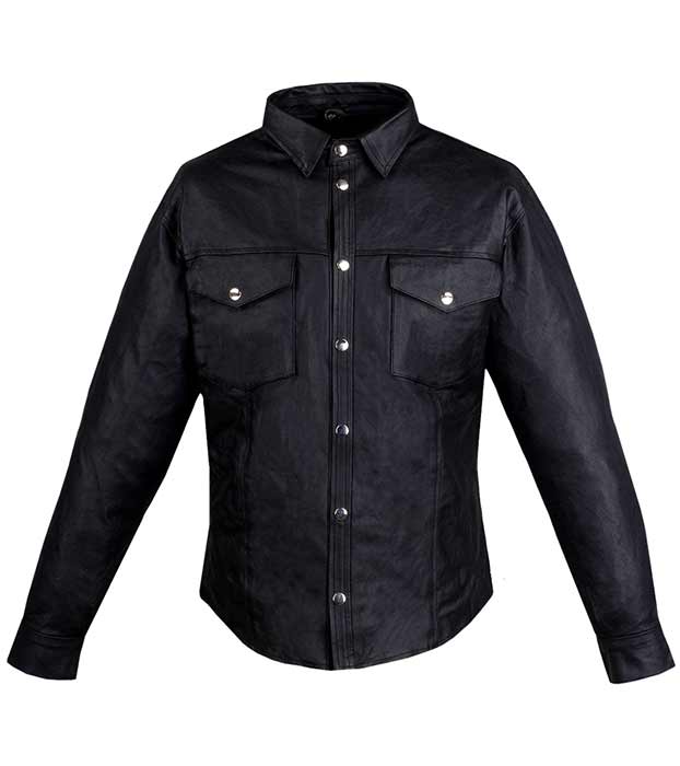 New Men's Black Leather Buttoned Shirt Sale