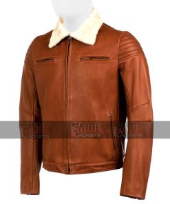 Alternative view of Men Tan Brown Real Leather Fur Collar Jacket