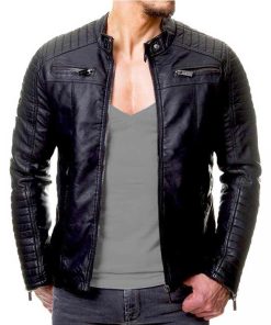 Mens Vintage Cafe Racer Black Leather Semi Fitted Biker Jacket