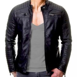 Mens Vintage Cafe Racer Black Leather Semi Fitted Biker Jacket