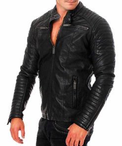 Alternative view of Mens Vintage Cafe Racer Black Leather Semi Fitted Biker Jacket