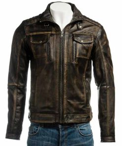 Men Vintage Leather Distressed Cafe Racer Jacket