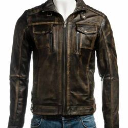 Men Vintage Leather Distressed Cafe Racer Jacket