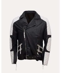 Michael Jackson Retro Cafe Racer Black and White Leather Jacket