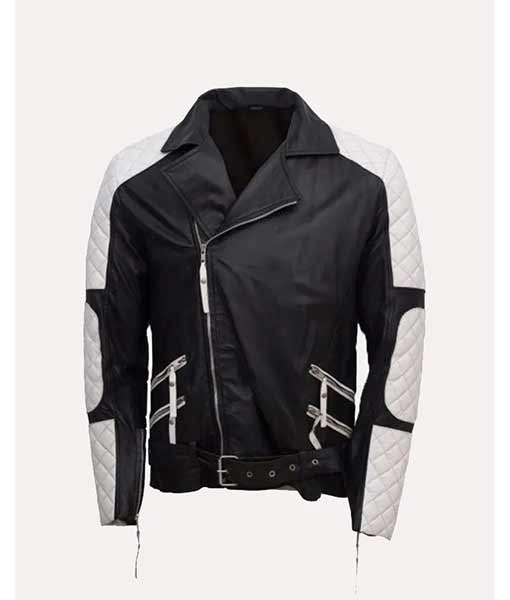 Michael Jackson Retro Cafe Racer Black and White Leather Jacket