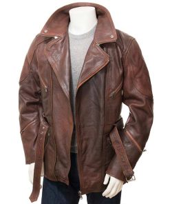 Unisex Brown Real Leather Long Jacket