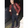 Nick Jonas Maroon Moto Leather Jacket for Men