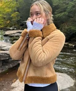 Olivia Ponton Shearling Brown Suede Leather Jacket