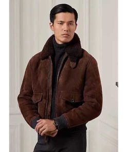 Ralph Lauren Shearling Collar A2 Pilot Brown Leather Jacket