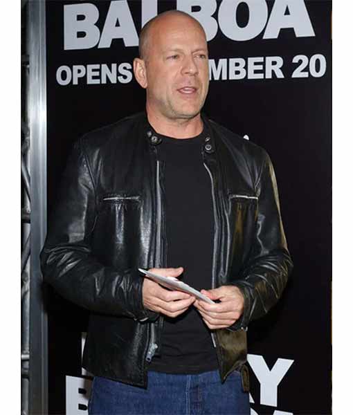 Rocky Balboa Film Premiere Bruce Willis Black Leather Jacket