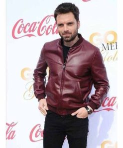 Sebastian Stan Red Bomber Leather Jacket