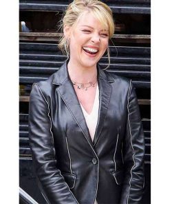 Katherine Heigl Women's Black Real Leather Blazer