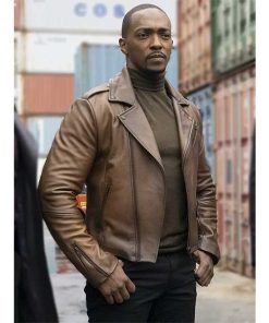 Anthony Mackie Brown Leather Jacket From The Falcon and Winter Soldier