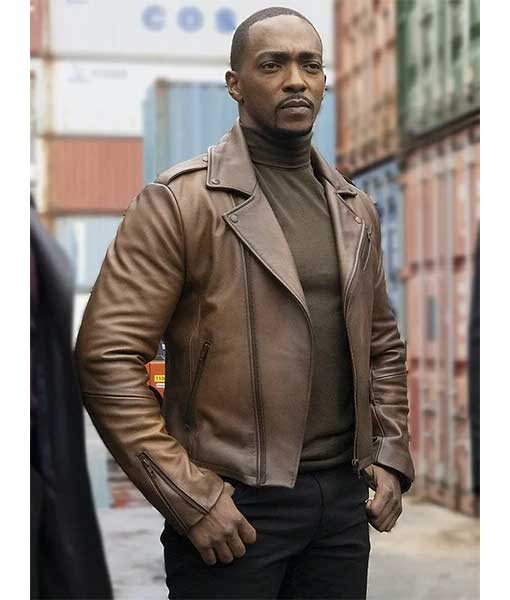Anthony Mackie Brown Leather Jacket From The Falcon and Winter Soldier
