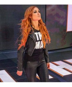 Becky Lynch WWE Black Women Biker Leather Distressed Jacket
