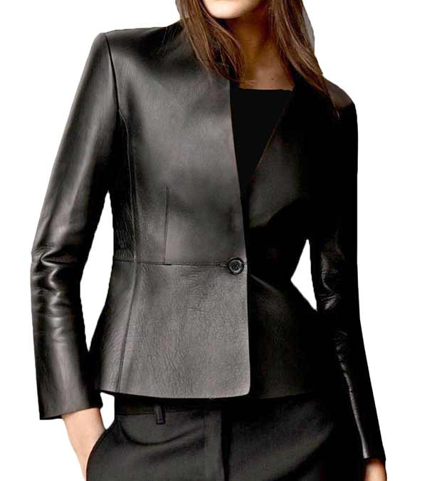 Women Casual Slim Fit Black Real Leather Coat Style Jacket