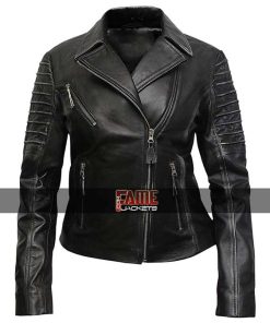Women Distressed Cafe Racer Jacket in Real Cowhide Leather