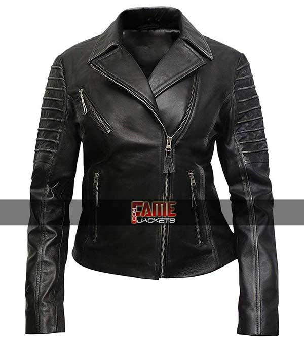 Women Distressed Cafe Racer Jacket in Real Cowhide Leather