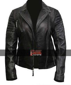 Alternative view of Women Distressed Cafe Racer Jacket in Real Cowhide Leather