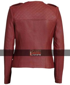 Alternative view of Women's Latest Collarless Maroon Leather Slim Fit Jacket