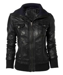 Double Collar Leather Jacket In Vintage Style