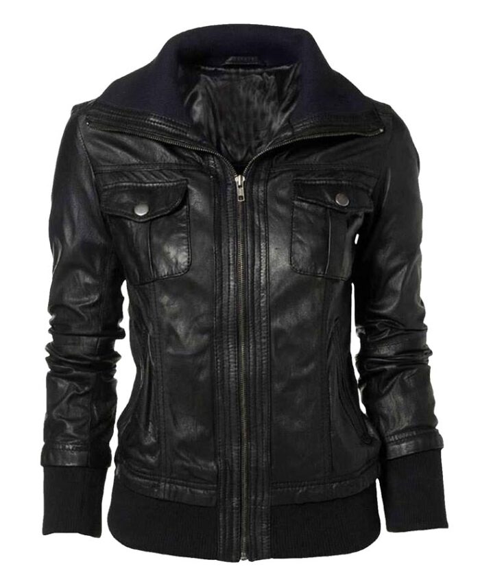 Double Collar Leather Jacket In Vintage Style