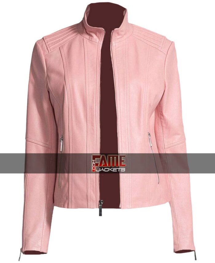 Women's New Style Casual Pink Leather Jacket