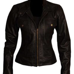 Black Women Slim Fit Biker Leather Jacket