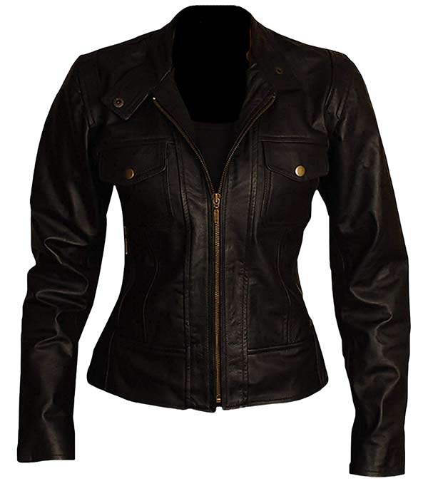 Black Women Slim Fit Biker Leather Jacket
