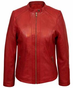 Women Genuine Red Leather Biker Jacket