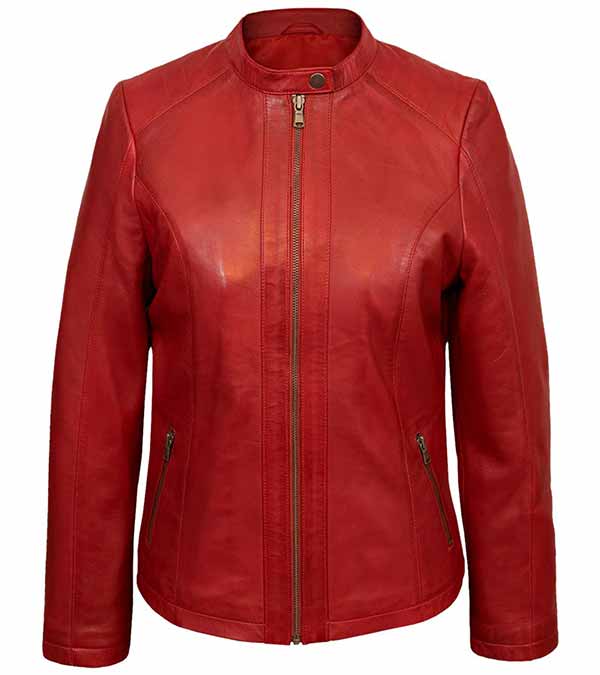 Women Genuine Red Leather Biker Jacket