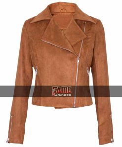 Women's New & Trendy Brown Suede Leather Biker Jacket