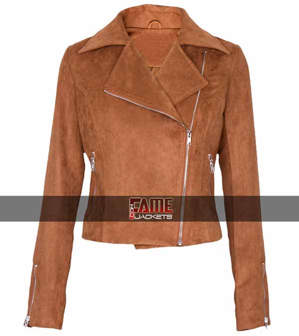 Women's New & Trendy Brown Suede Leather Biker Jacket