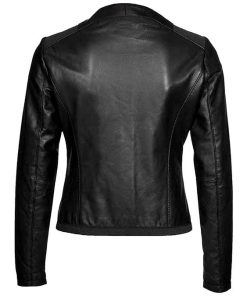 Alternative view of Women's Casual Wear Collarless Black Leather Jacket