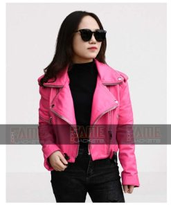 Womens Hot Pink Sheep Leather Jacket For Street Style