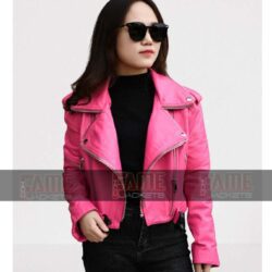 Womens Hot Pink Sheep Leather Jacket For Street Style