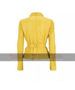 Alternative view of Women Latest Design Yellow Belted Leather Moto Jacket