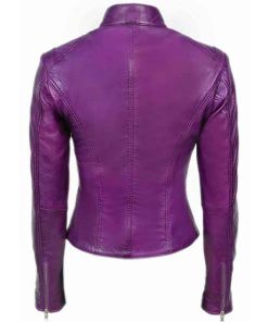 Alternative view of Women's Slim Fit Purple Biker Leather Jacket