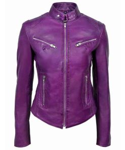 Women's Slim Fit Purple Biker Leather Jacket