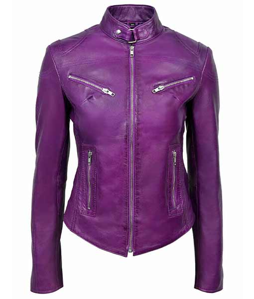 Women's Slim Fit Purple Biker Leather Jacket