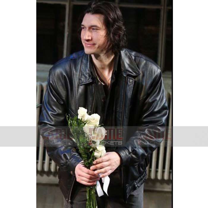 Adam Driver Casual Men's Black Leather Bomber Jacket