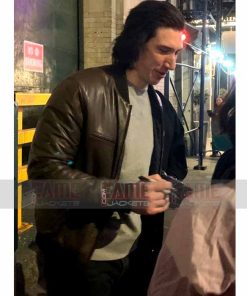 Adam Driver Mens Brown Leather Bomber Jacket