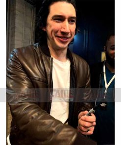 Alternative view of Adam Driver Mens Brown Leather Bomber Jacket