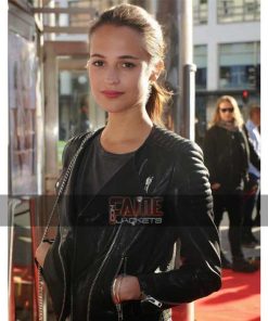 Alternative view of Alicia Vikander Black Leather Biker Jacket
