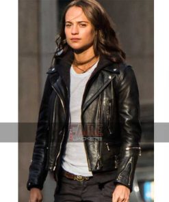 Alicia Vikander Tomb Raider Black Leather Biker Jacket