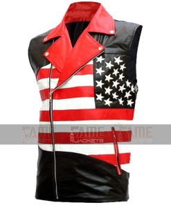 American Flag Mens Womens Leather Biker Vest
