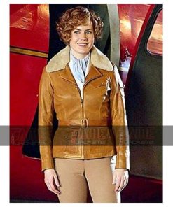 Amy Adams WW2 Aviator Tan Brown Leather Jacket For Women