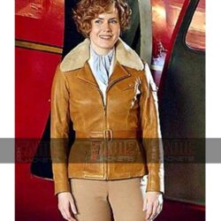 Amy Adams WW2 Aviator Tan Brown Leather Jacket For Women